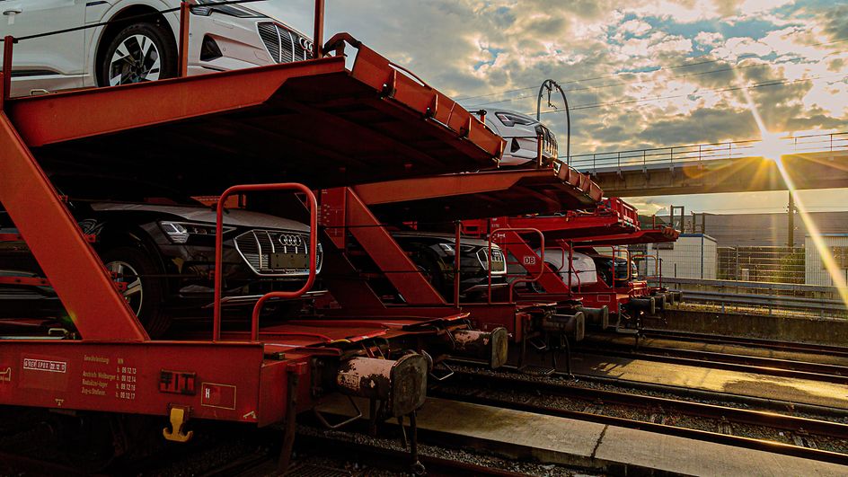 New Audi cars on DB Cargo car carrier wagons