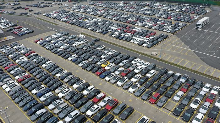 Cars at the terminal from above